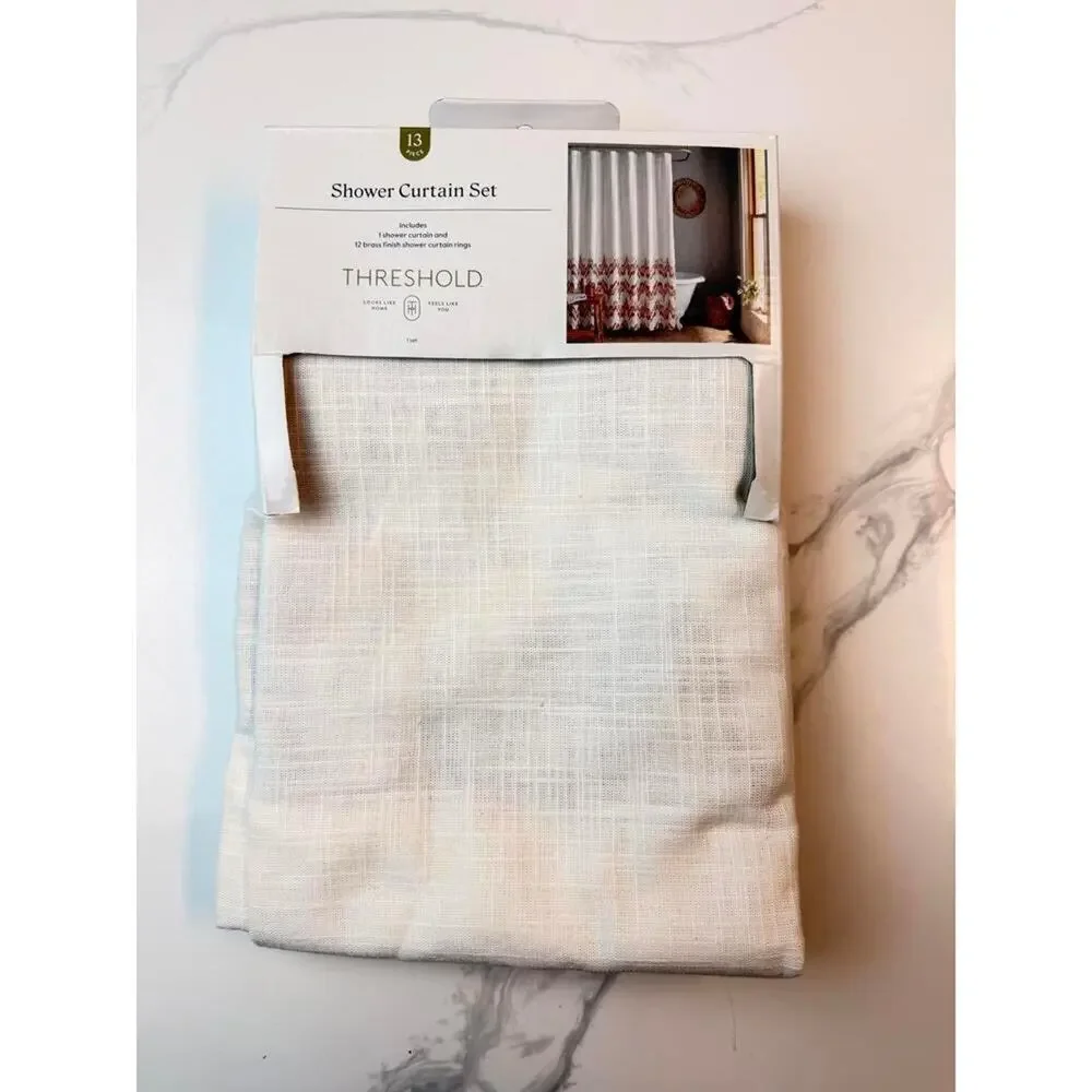 Threshold Coastal Abstract Shower Curtain Cream Red 72x72 NIB